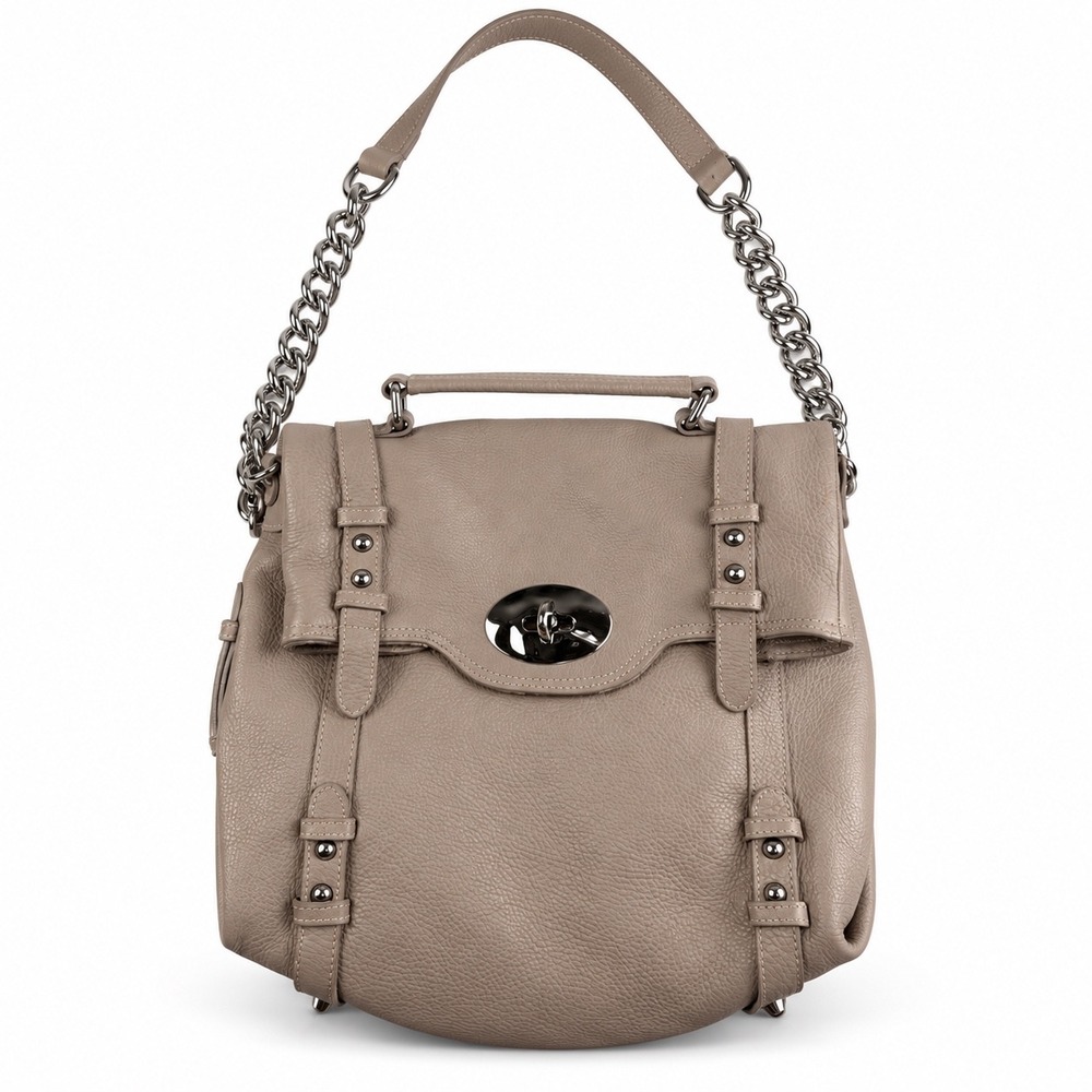 Pulicati Vintage Y2K Italy Taupe Pebbled Leather Chain Crossbody Bag  Purse